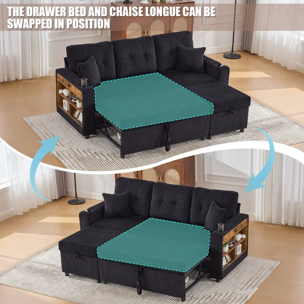 Black Corduroy Sofa Bed — detail 5