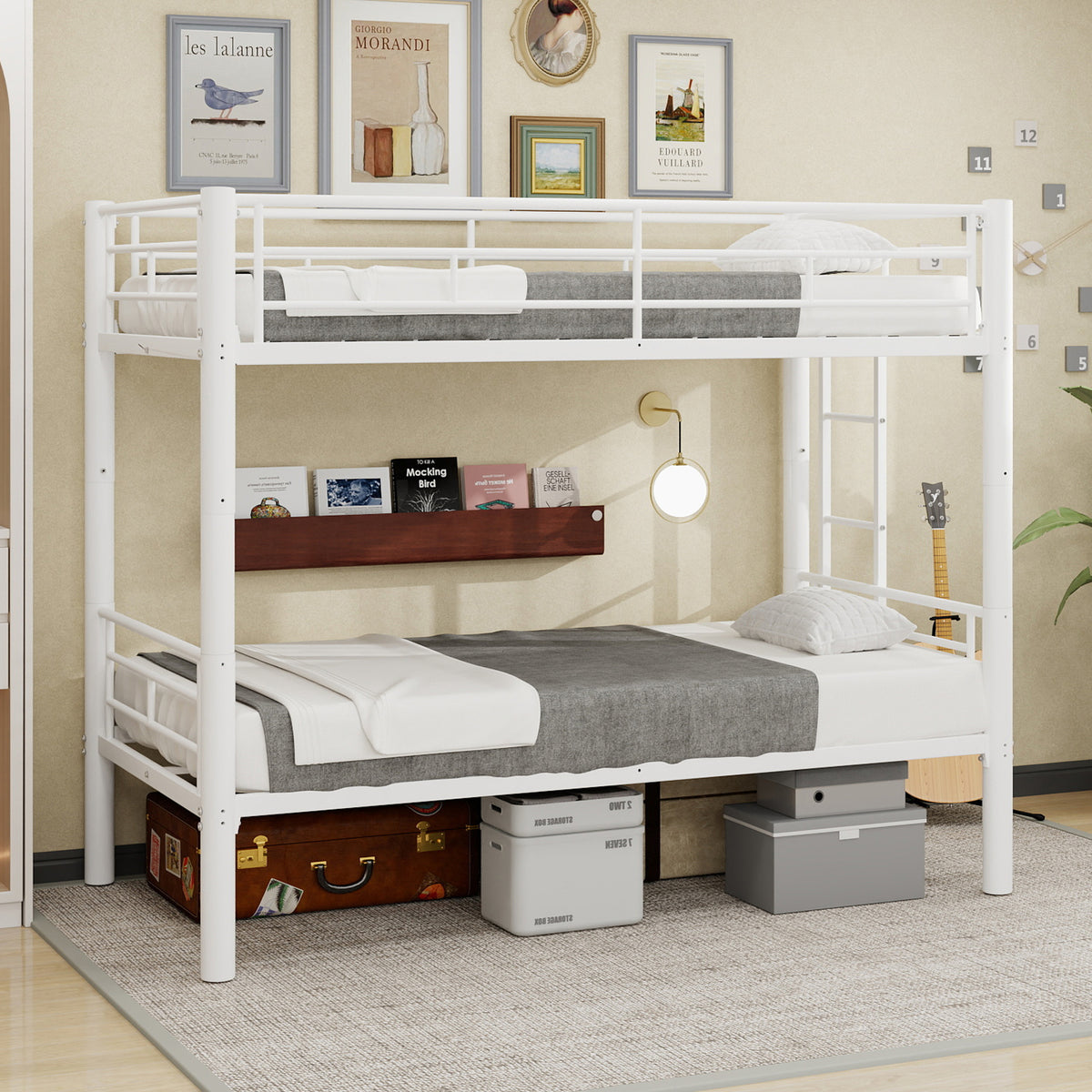 White Convertible Metal Bunk Bed – 90 × 190 cm — product view