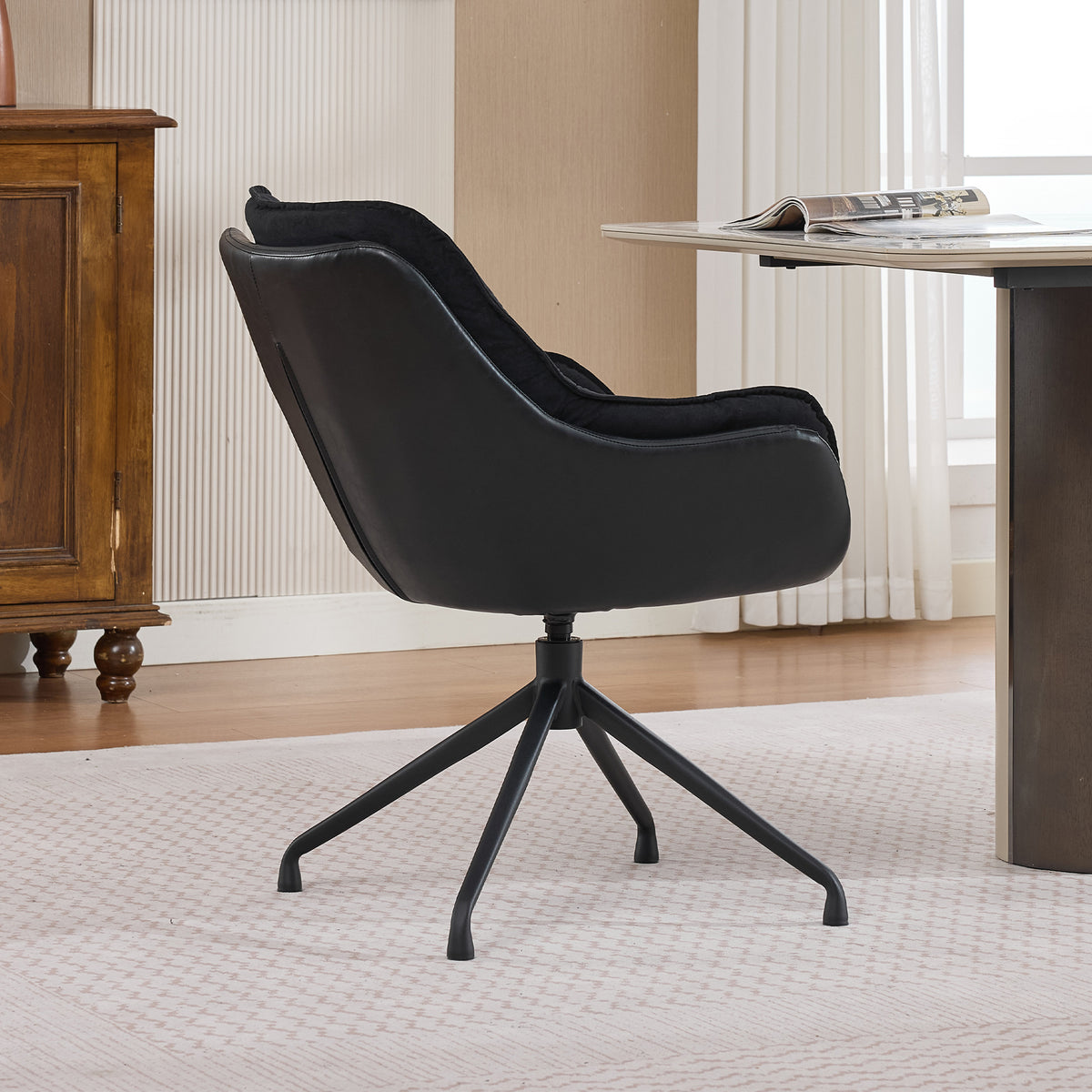 Black Faux Leather Swivel Accent Chair with Auto-Return — detail 9