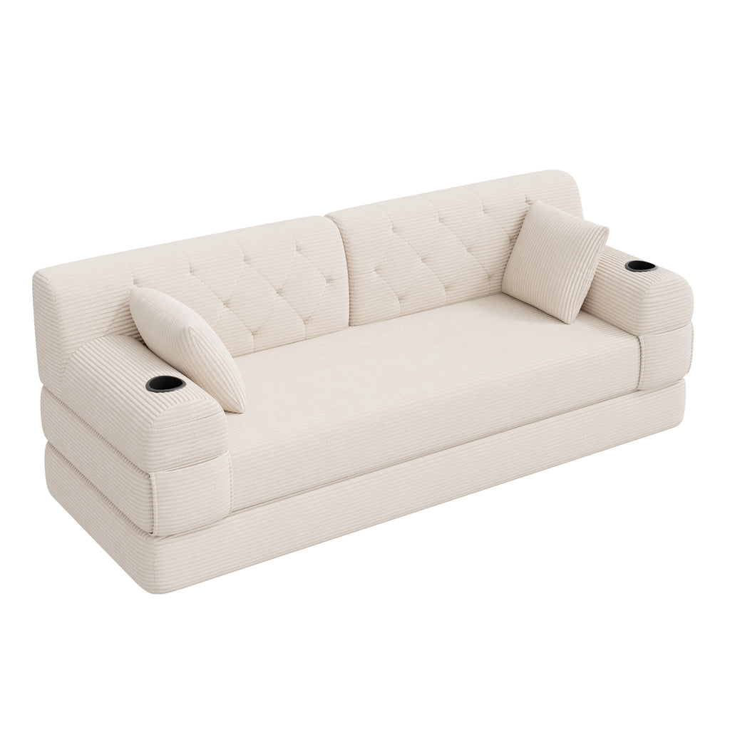 Beige Corduroy 3-Seater Sofa Bed — detail 9