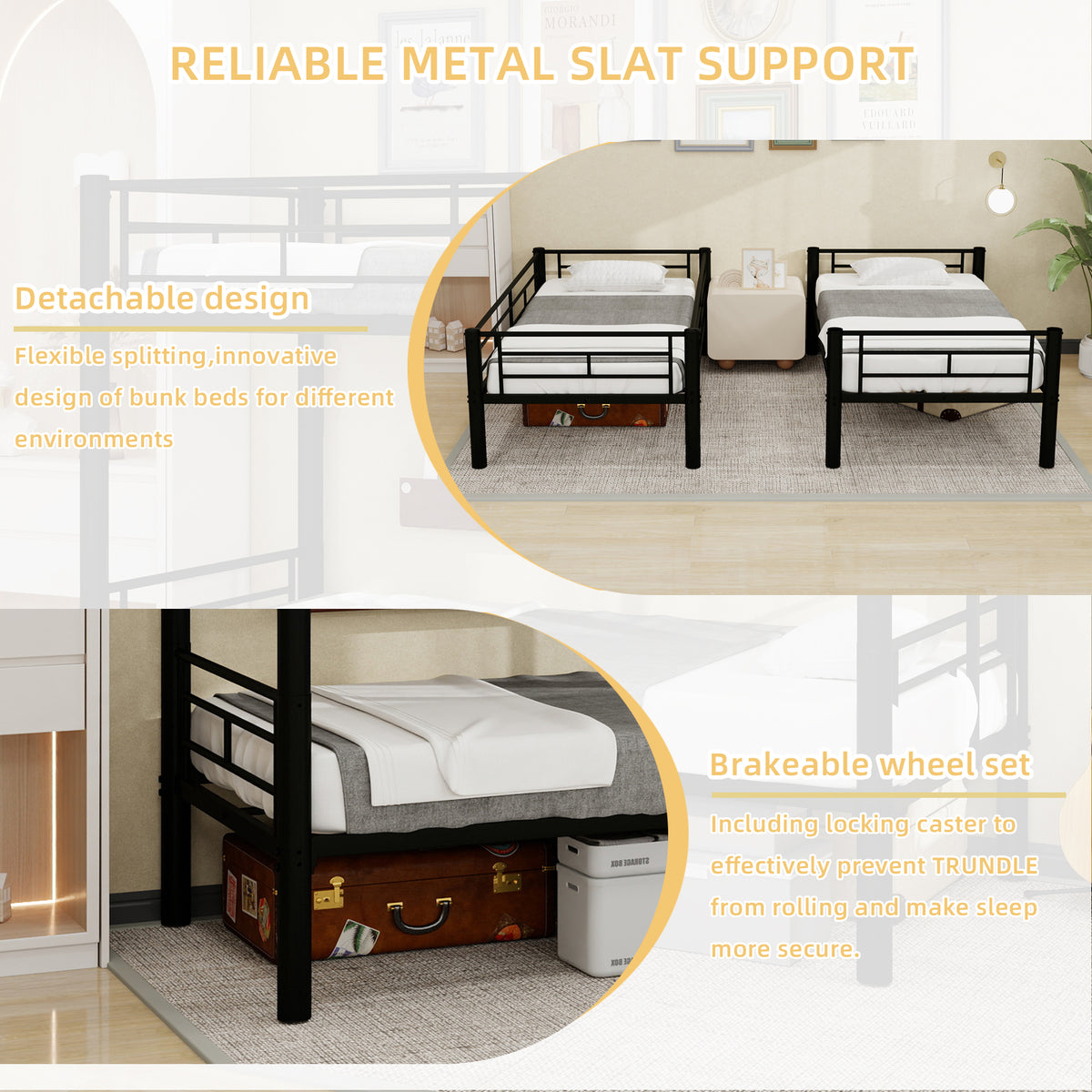 Black Convertible Metal Bunk Bed – 90 × 190 cm — detail 10