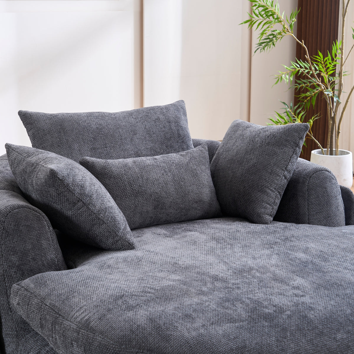 Grey Oversized Chenille Chaise Lounge with Pillows — detail 2