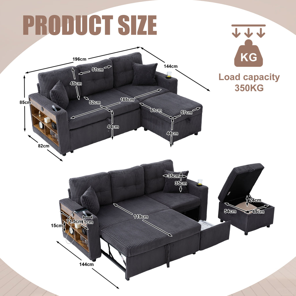 Dark Grey Corduroy Sofa Bed — detail 3