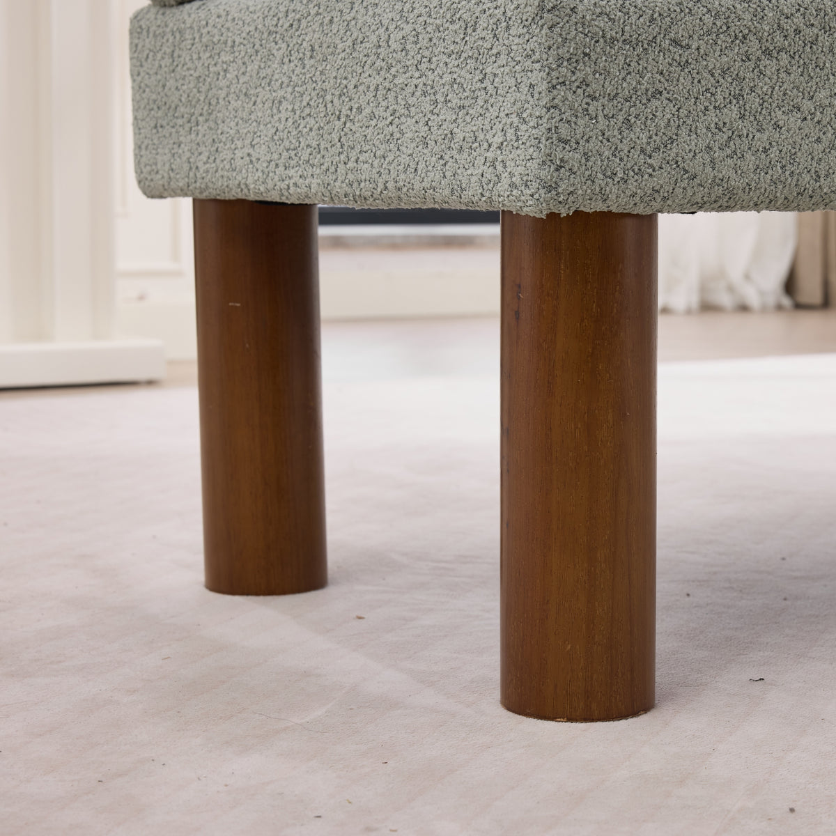 Green Bouclé Upholstered Bench with Backrest — detail 2