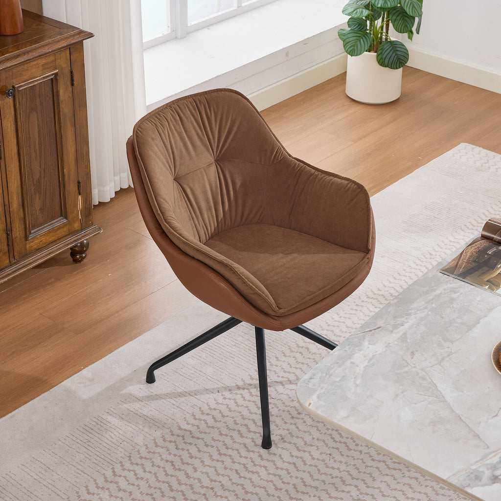 Brown Faux Leather Swivel Accent Chair with Auto-Return — detail 13