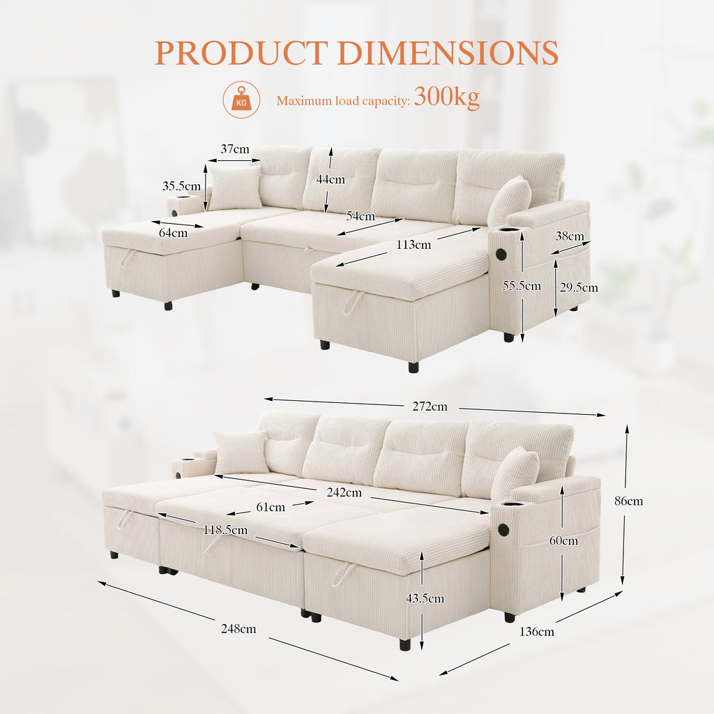 Beige Oversized Chenille Chaise Lounge with Pillows — detail 3