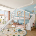 White Wooden Bunk Bed with Slide and Storage Stairs — product view