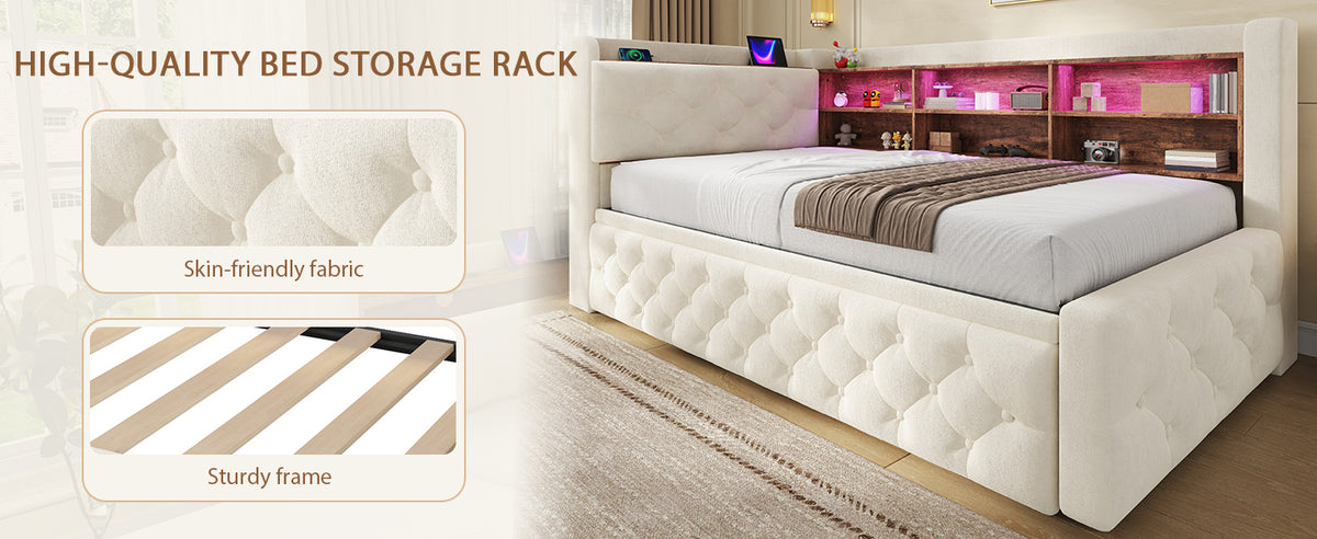 Beige Velvet Storage Bed Frame – 90 × 190 cm — detail 14