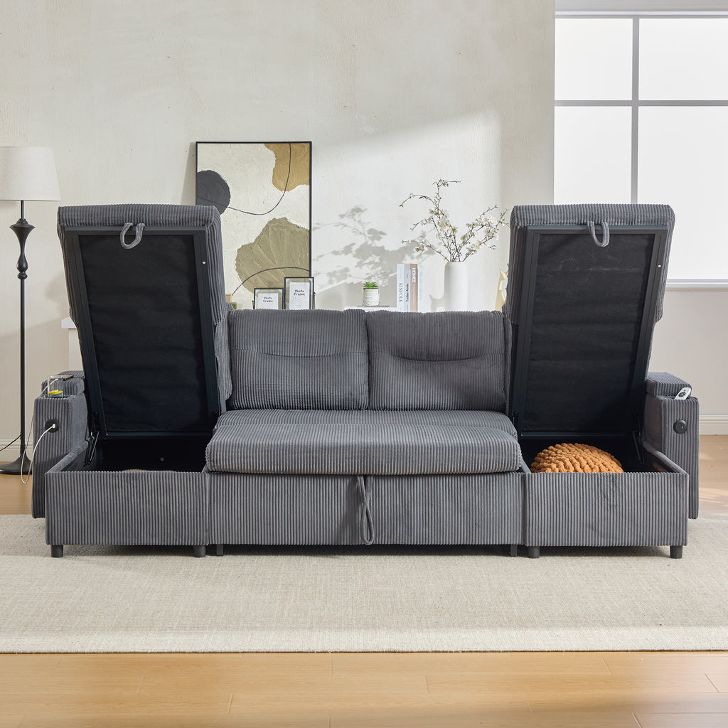 Charcoal grey Oversized Chenille Chaise Lounge with Pillows — detail 13