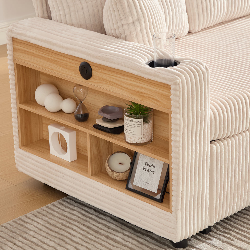Beige Corduroy Sofa Bed — detail 20