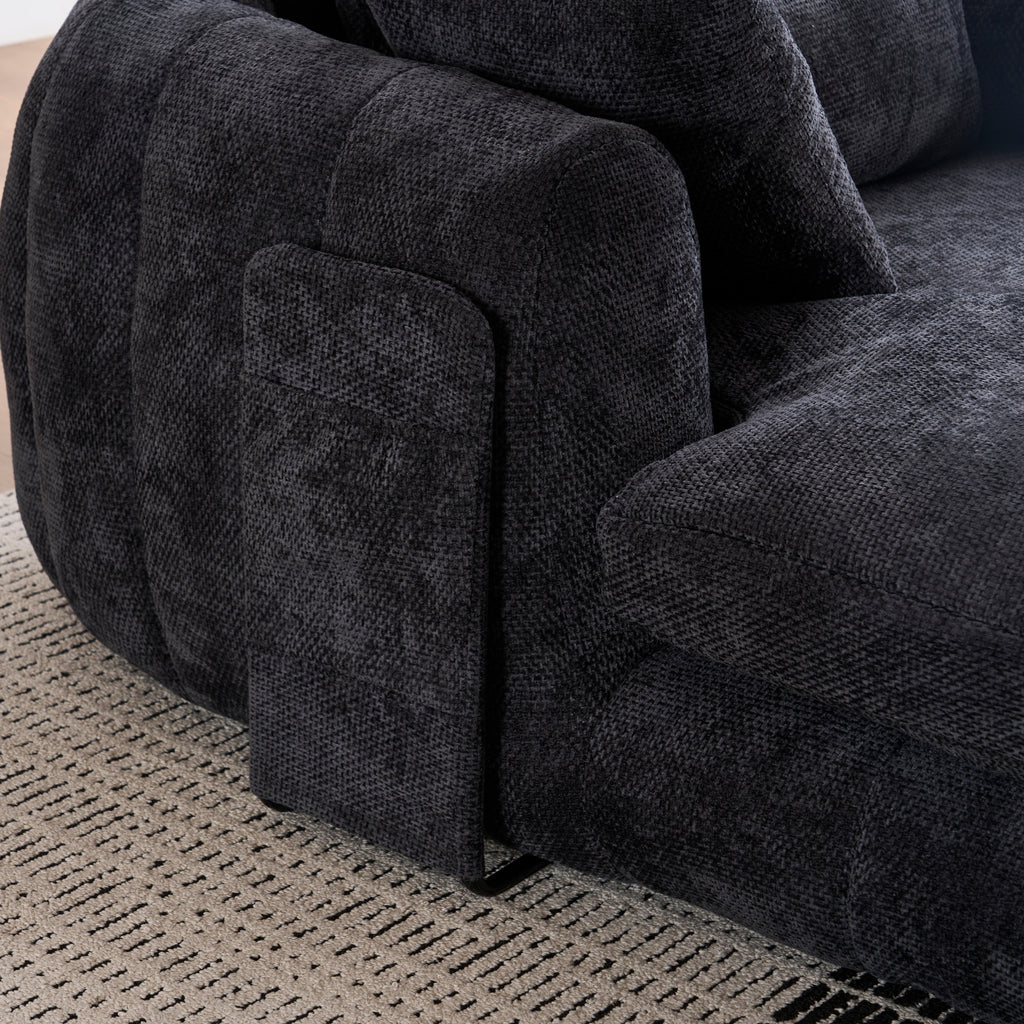 Black Oversized Chenille Chaise Lounge with Pillows — detail 7