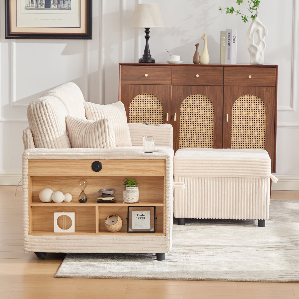 Beige Corduroy Sofa Bed — detail 17