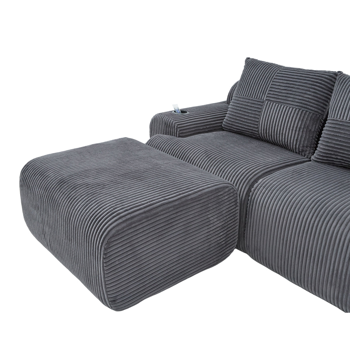 Dark Grey Corduroy 3-Seater Modular Sofa with Ottoman — detail 23