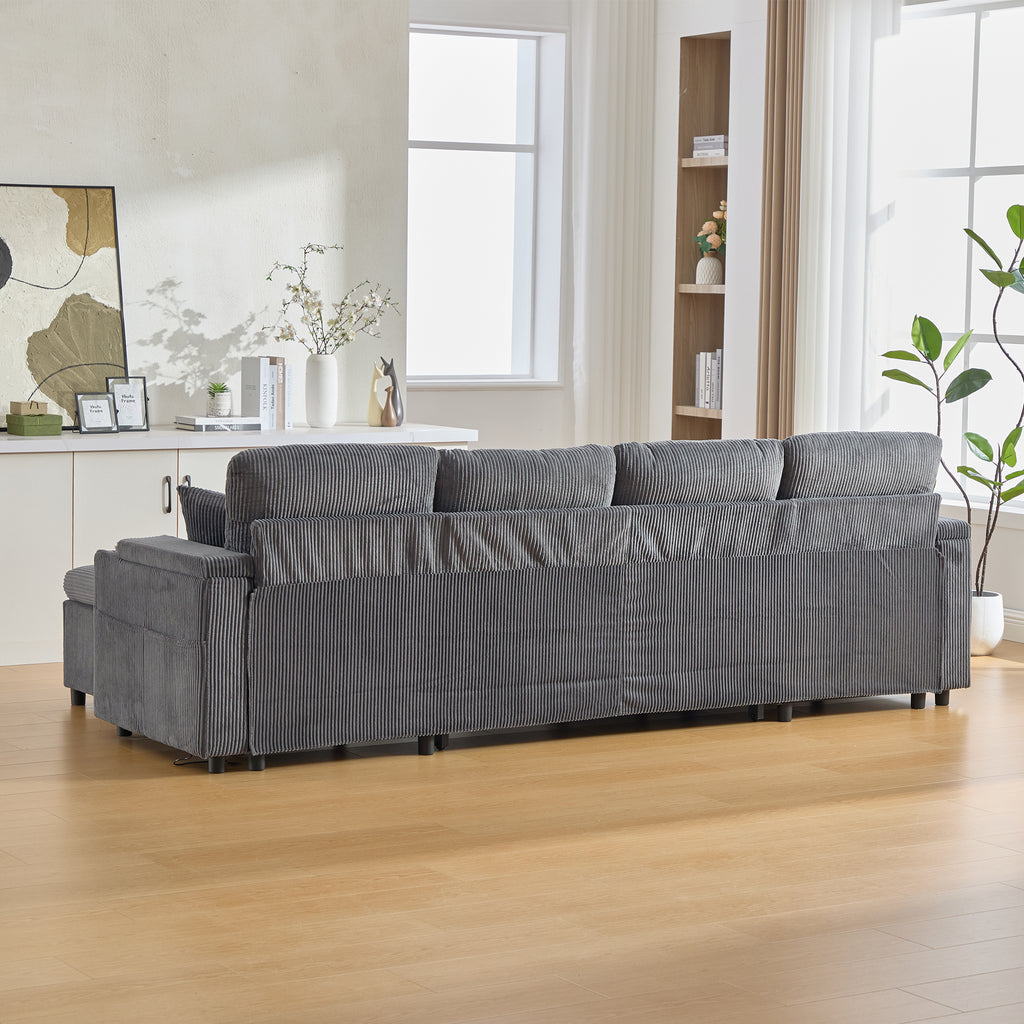 Charcoal grey Oversized Chenille Chaise Lounge with Pillows — detail 15