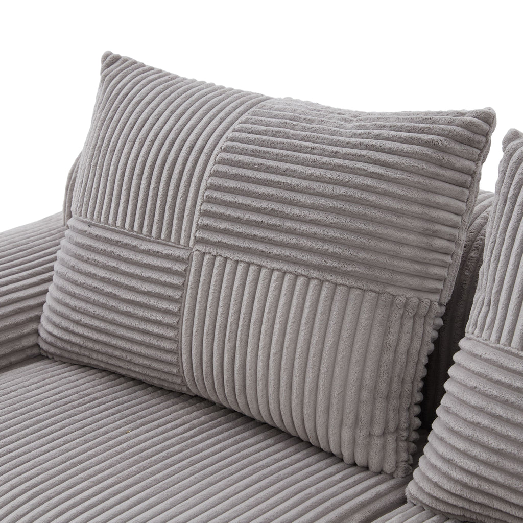 Light Grey Corduroy 4-Seater Modular Sofa with Two Ottomans — detail 19