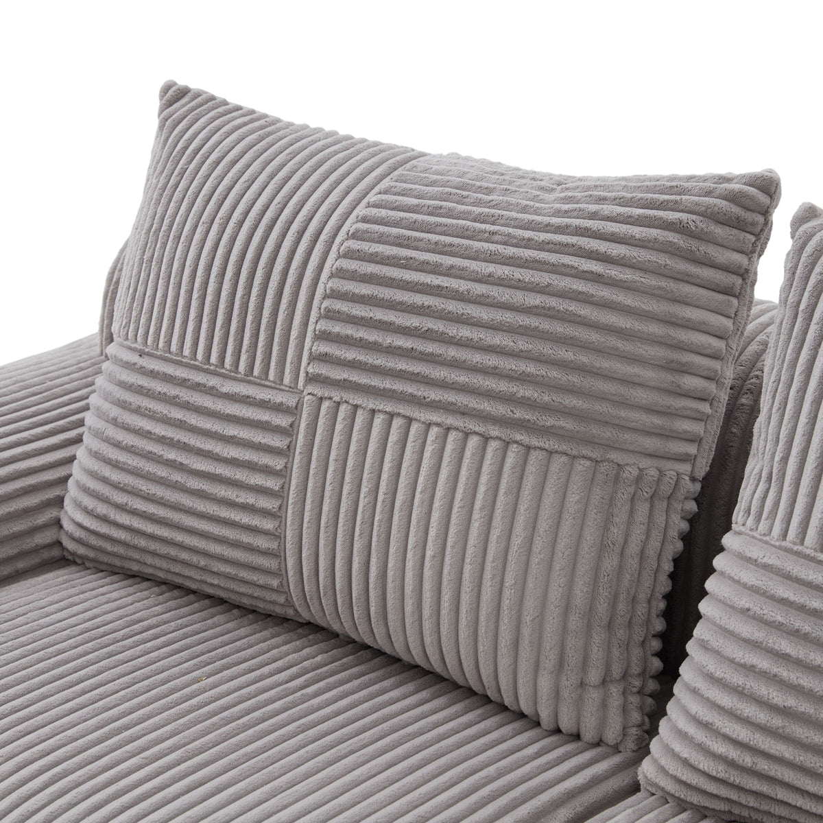 Light Grey Corduroy 4-Seater Modular Sofa with Two Ottomans — detail 19