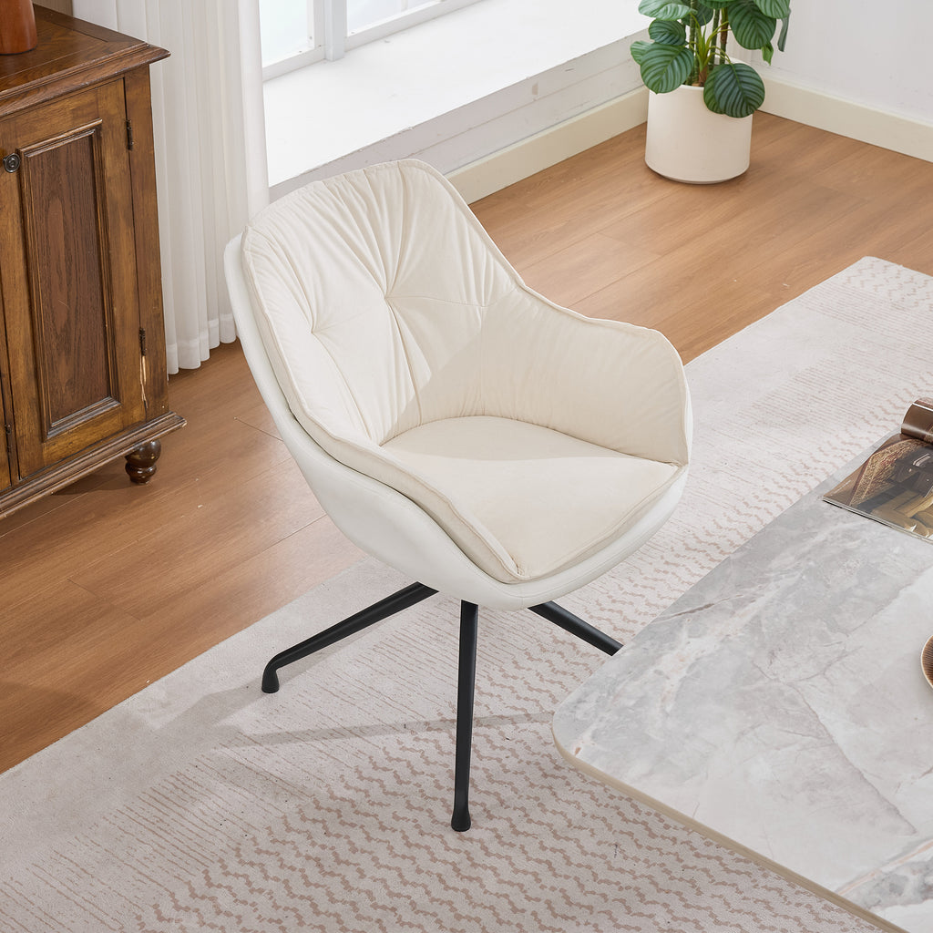 White Faux Leather Swivel Accent Chair with Auto-Return — detail 13