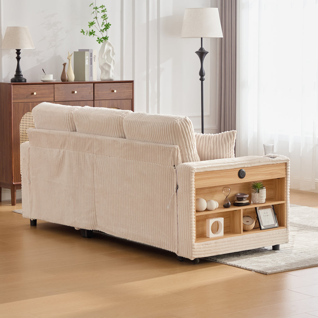 Beige Corduroy Sofa Bed — detail 18