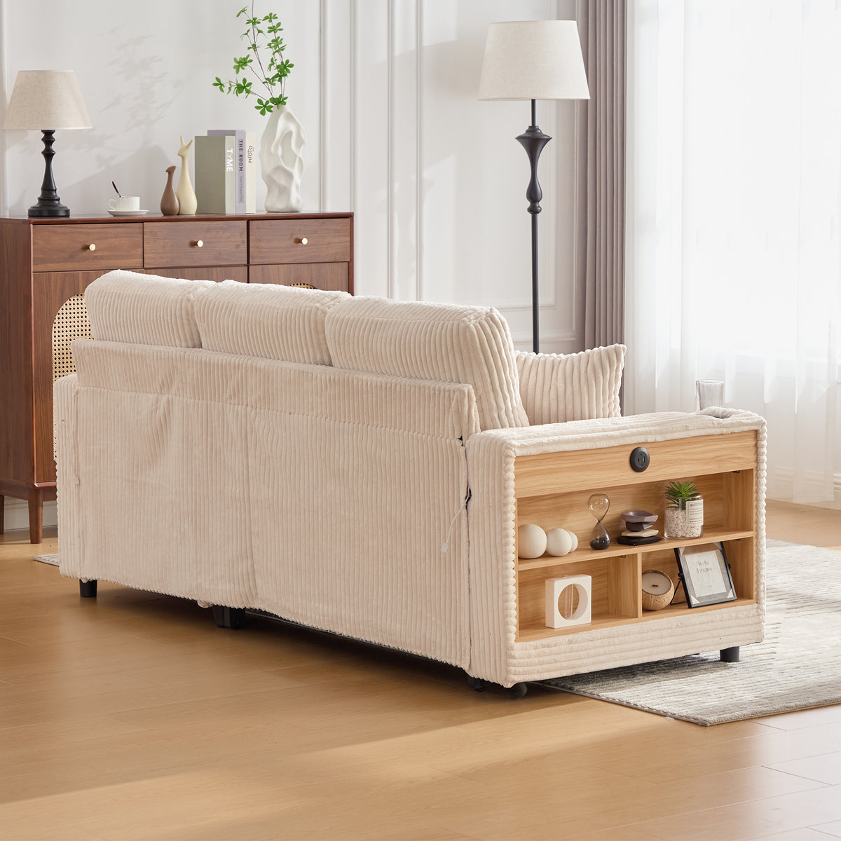Beige Corduroy Sofa Bed — detail 18