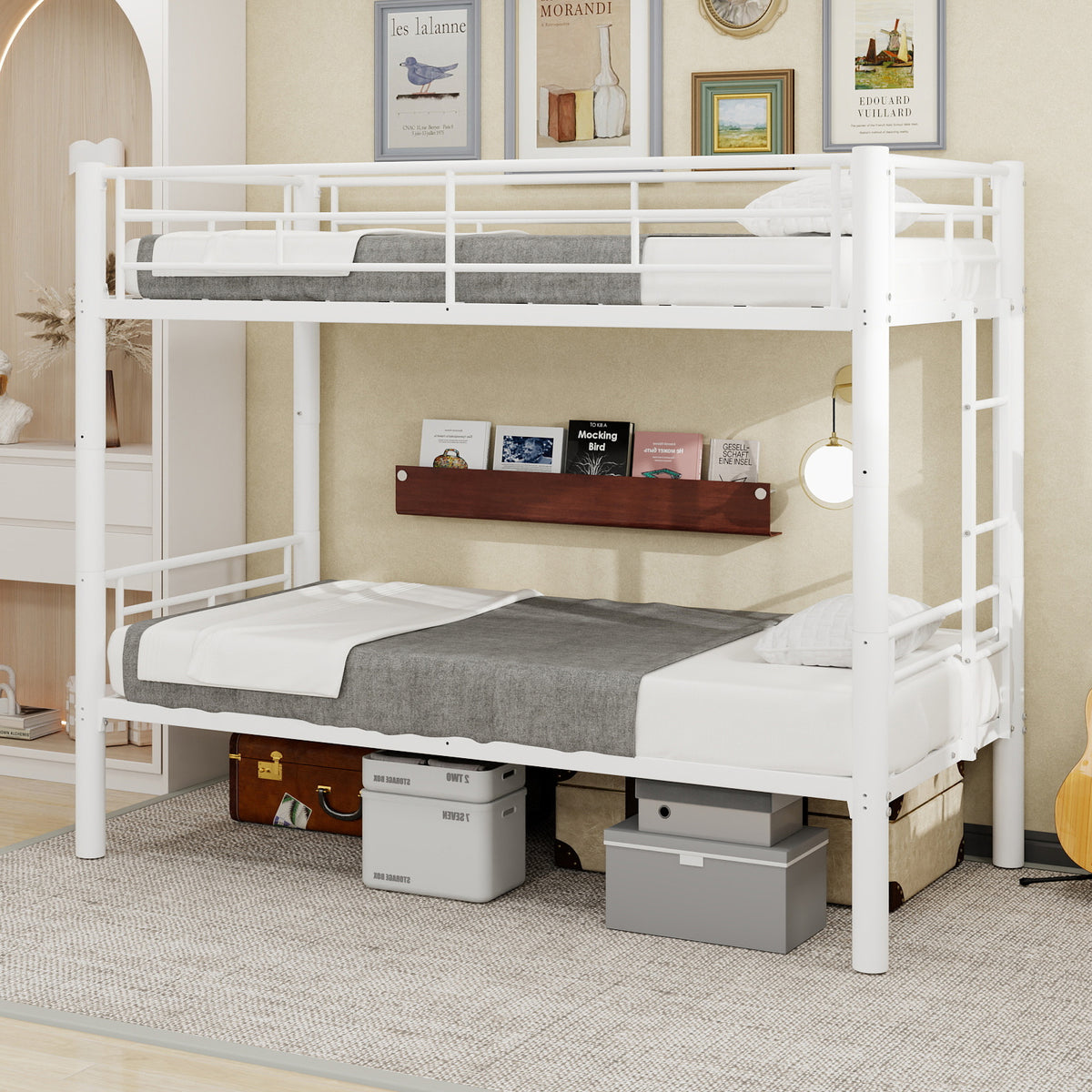White Convertible Metal Bunk Bed – 90 × 190 cm — detail 3