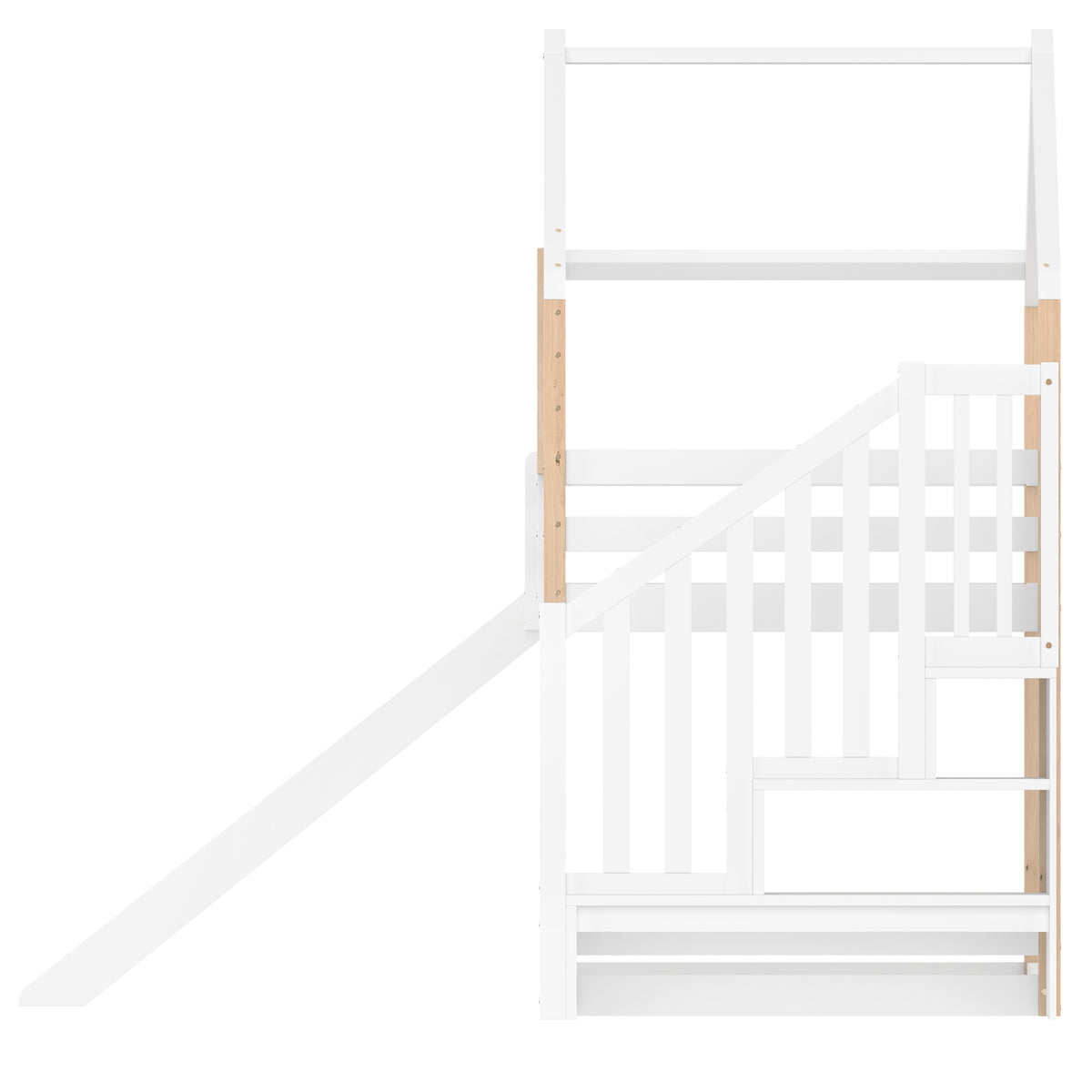 White Wooden Bunk Bed with Slide and Storage Stairs — detail 18