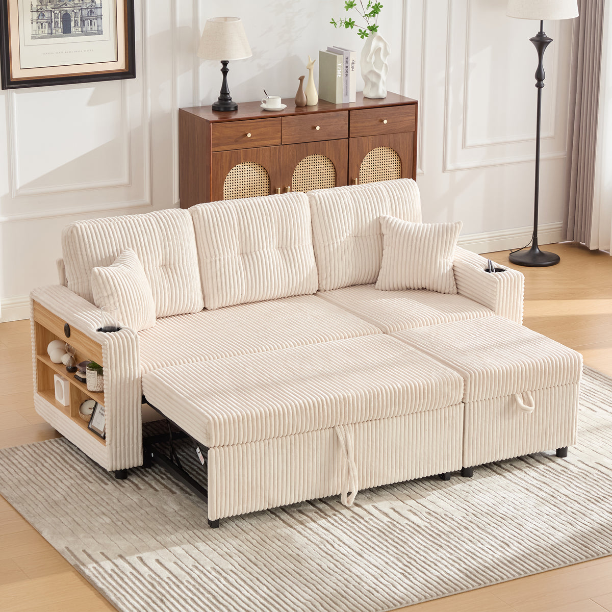 Beige Corduroy Sofa Bed — product view