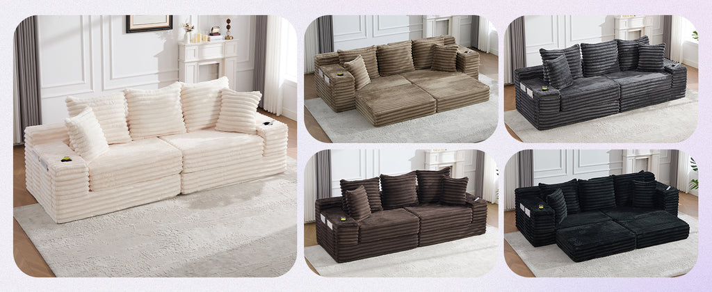 Beige Corduroy Sofa Bed — detail 24
