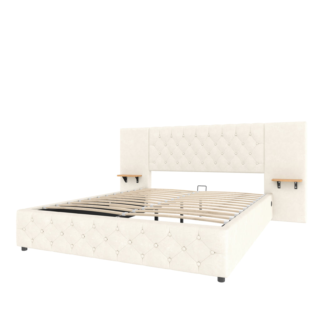 Beige Velvet Storage Bed Frame – 135 × 190 cm — detail 17