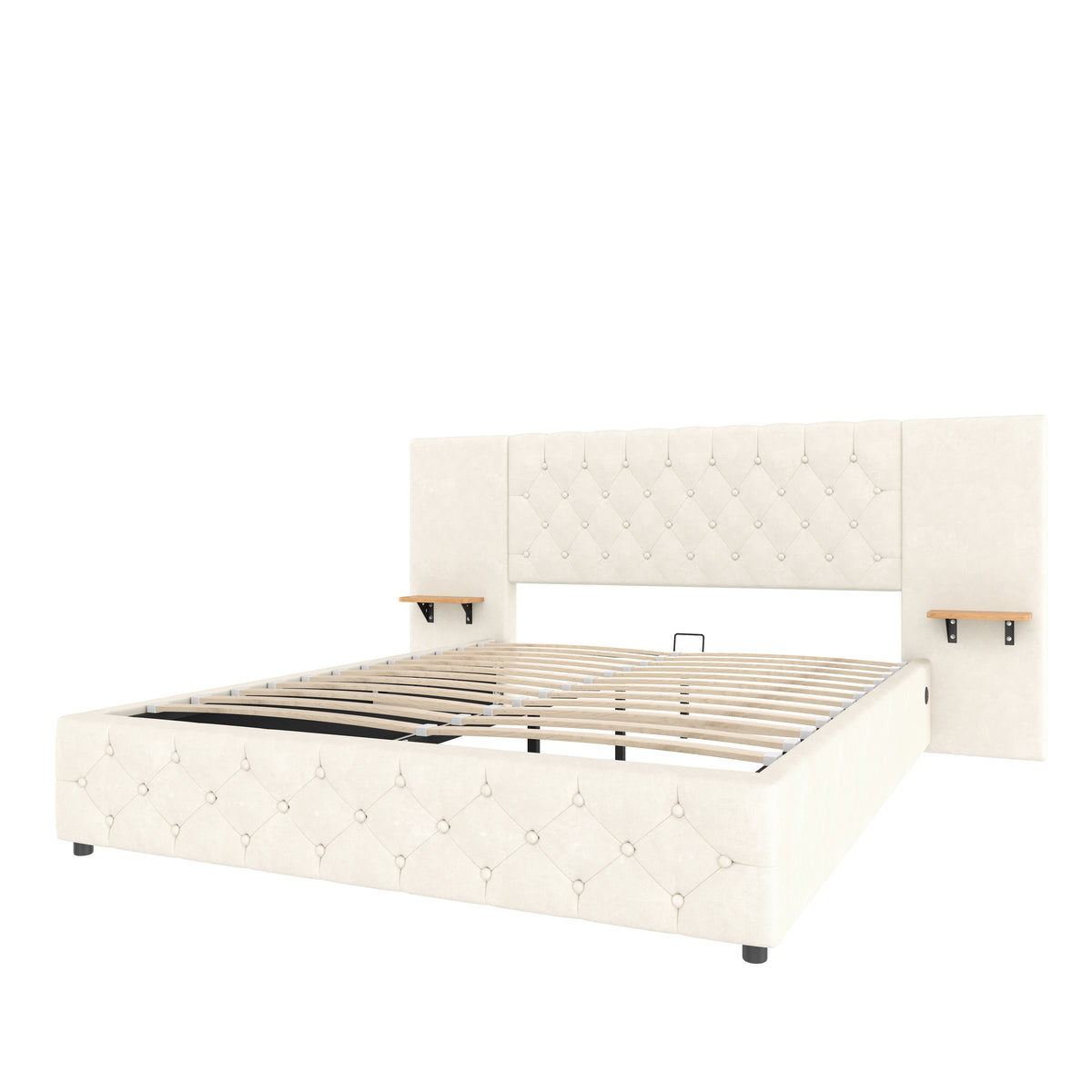 Beige Velvet Storage Bed Frame – 135 × 190 cm — detail 17