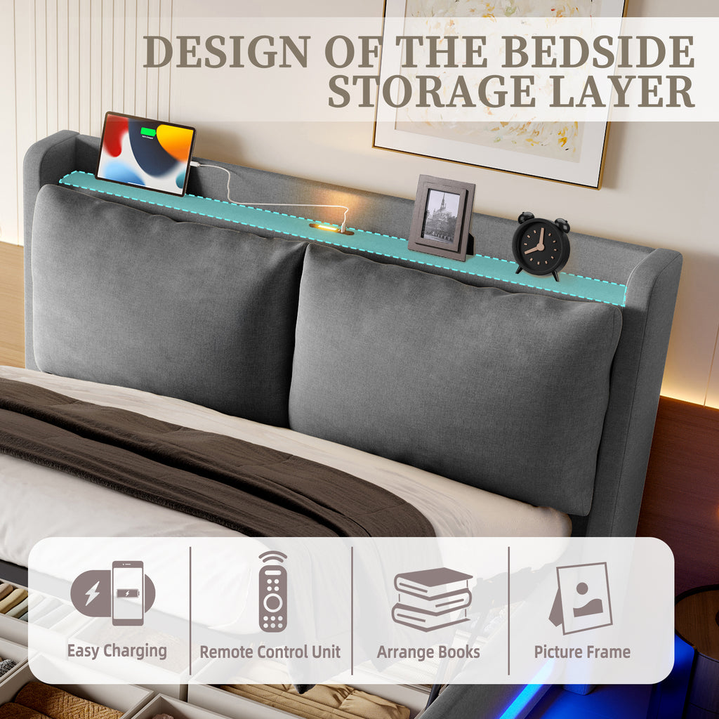 Dark Grey Linen Storage Bed Frame – 135 × 190 cm — detail 8
