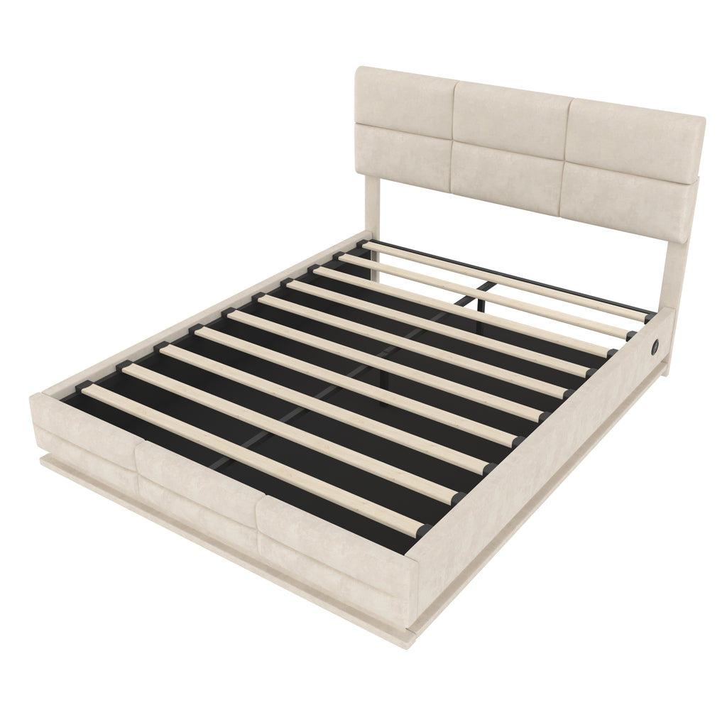 Beige Velvet Storage Bed Frame – 150 × 200 cm — detail 20