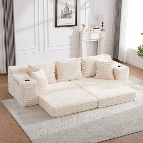 Beige Corduroy Sofa Bed — product view