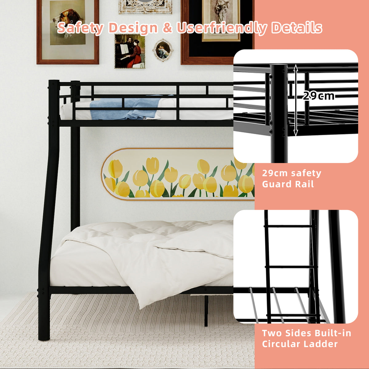 Black Metal Bunk Bed – Single over Double — detail 5