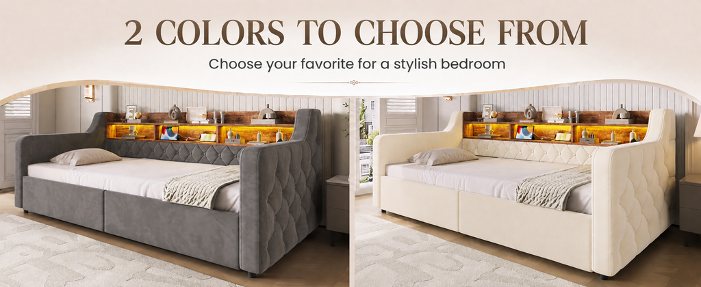 Beige Velvet Storage Bed Frame – 90 × 190 cm — detail 13
