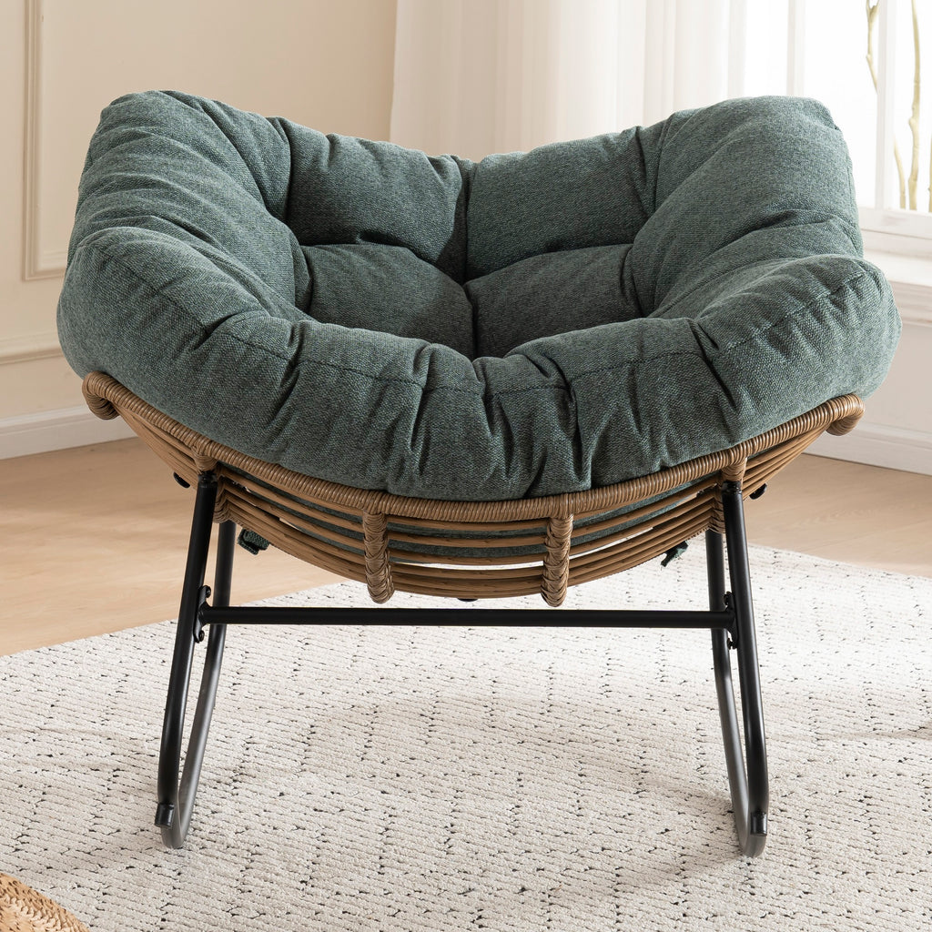 Green Oversized Rattan Rocking Chair with Cushion — detail 9