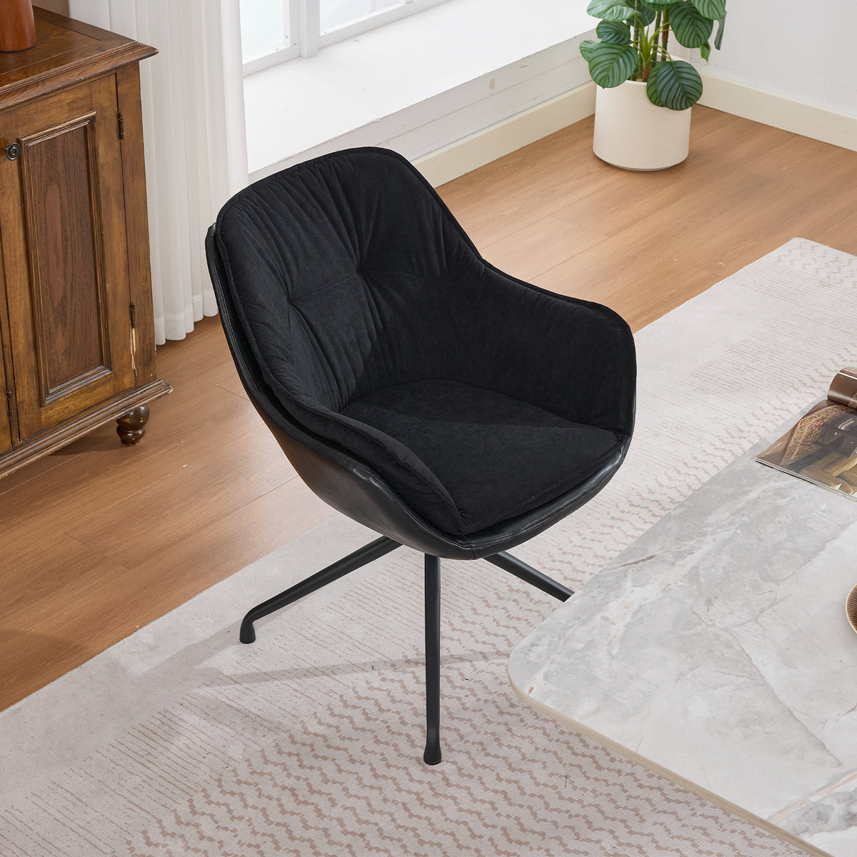 Black Faux Leather Swivel Accent Chair with Auto-Return — detail 12