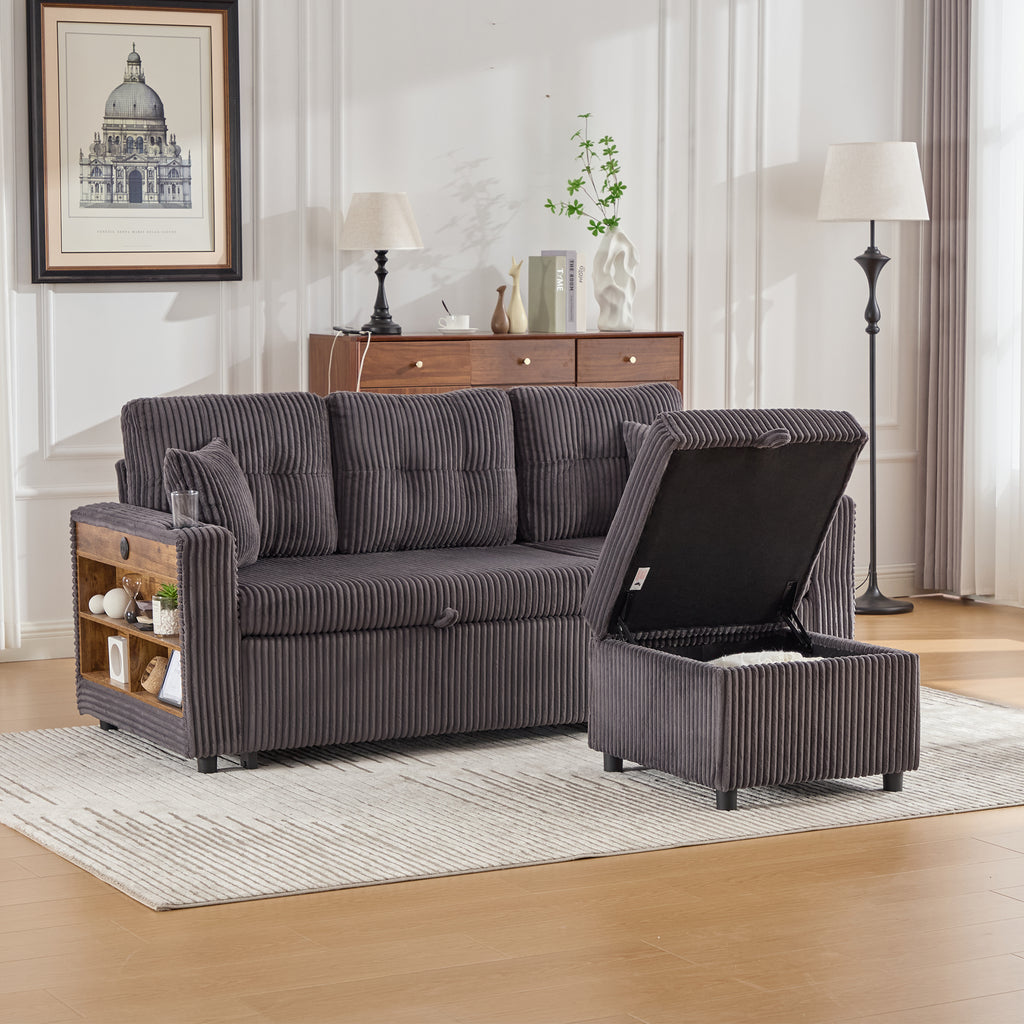 Dark Grey Corduroy Sofa Bed — detail 13