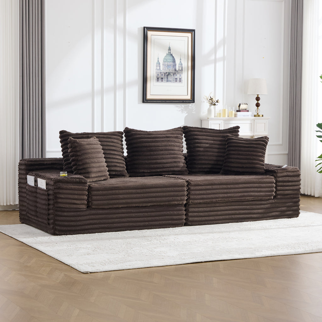 Coffee Corduroy Sofa Bed — detail 12