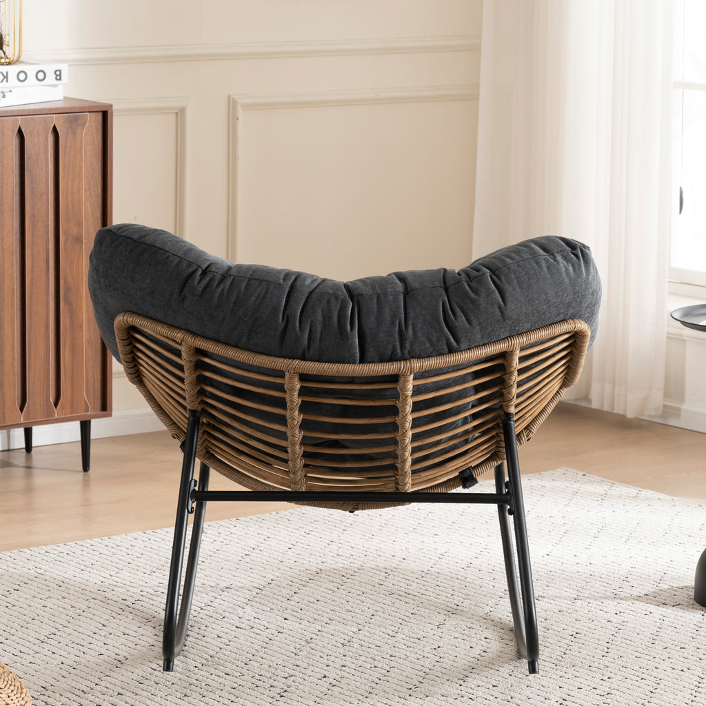 Black Oversized Rattan Rocking Chair with Cushion — detail 9