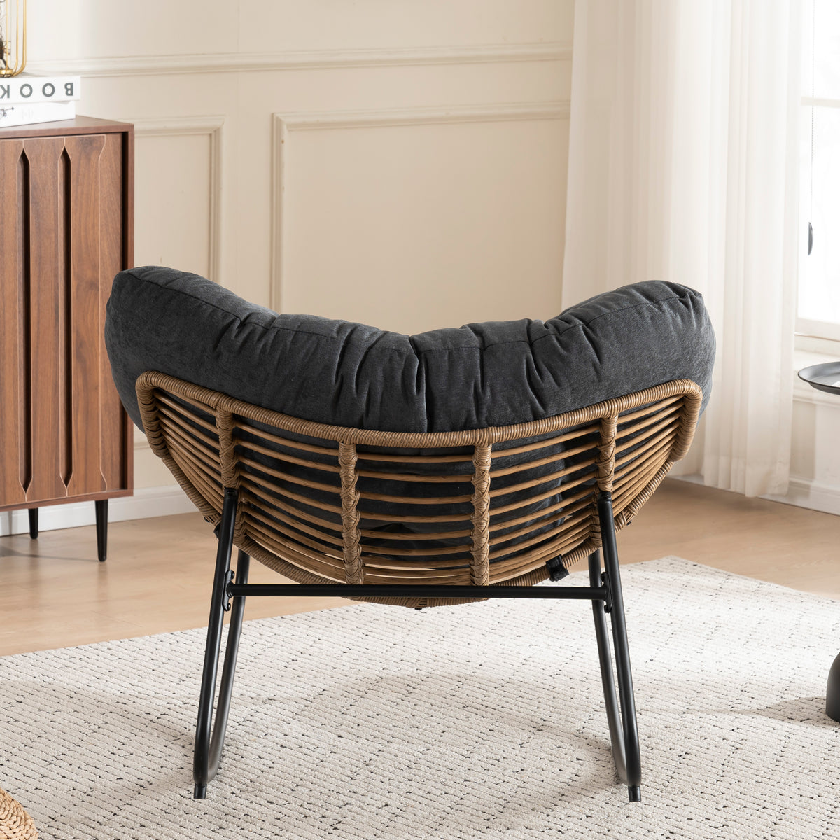 Black Oversized Rattan Rocking Chair with Cushion — detail 9