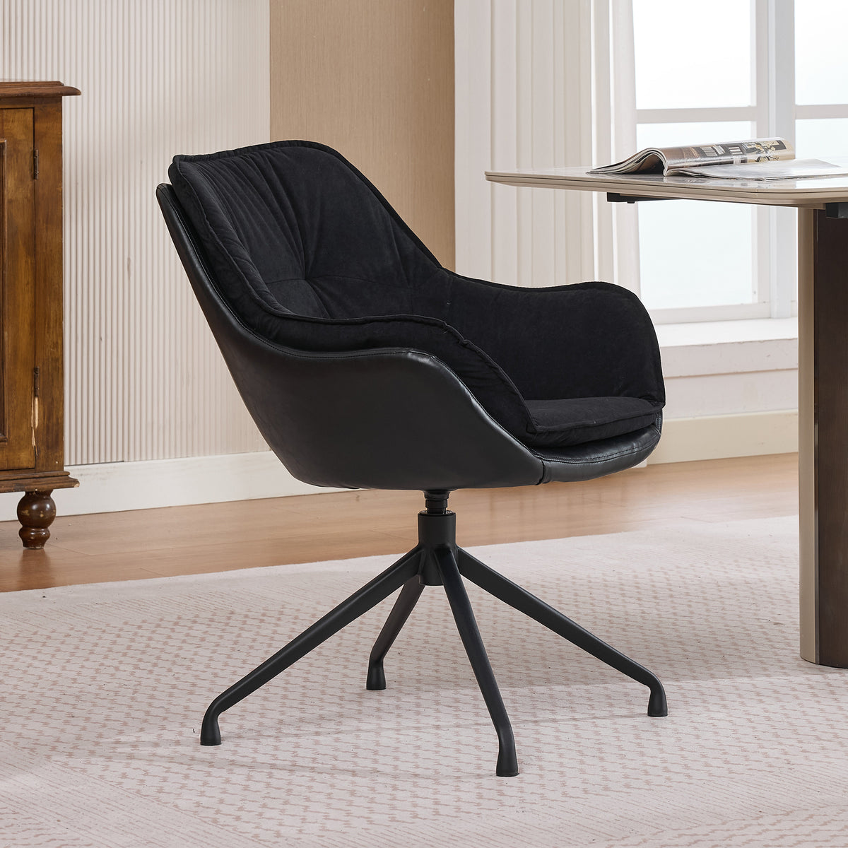 Black Faux Leather Swivel Accent Chair with Auto-Return — detail 5