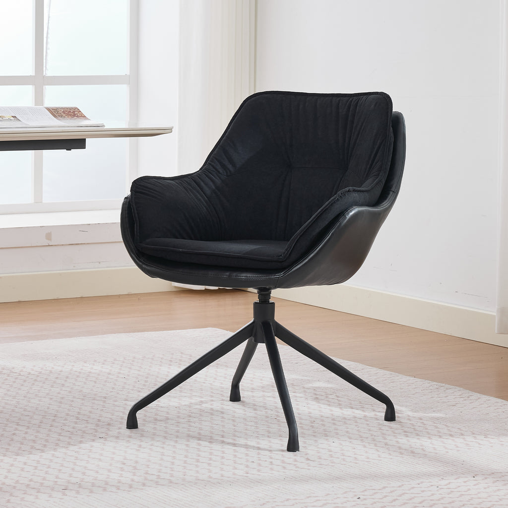 Black Faux Leather Swivel Accent Chair with Auto-Return — detail 10
