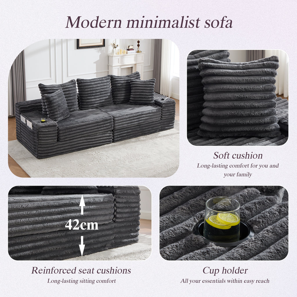 Dark Grey Corduroy Sofa Bed — detail 7