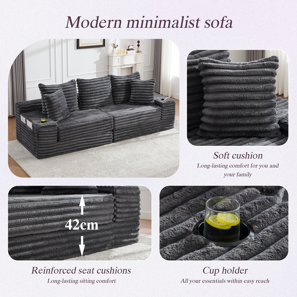 Dark Grey Corduroy Sofa Bed — detail 7