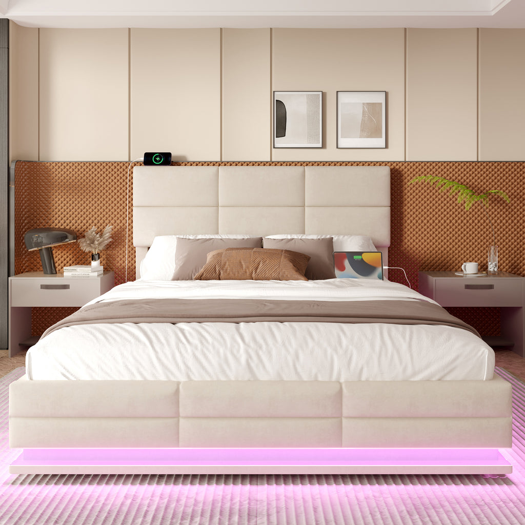 Beige Velvet Storage Bed Frame – 135 × 190 cm — detail 9