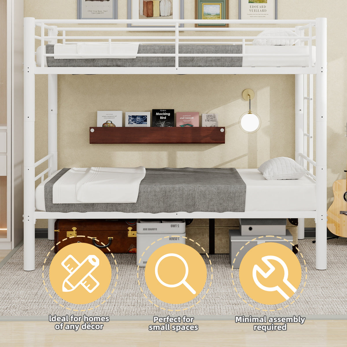 White Convertible Metal Bunk Bed – 90 × 190 cm — detail 9
