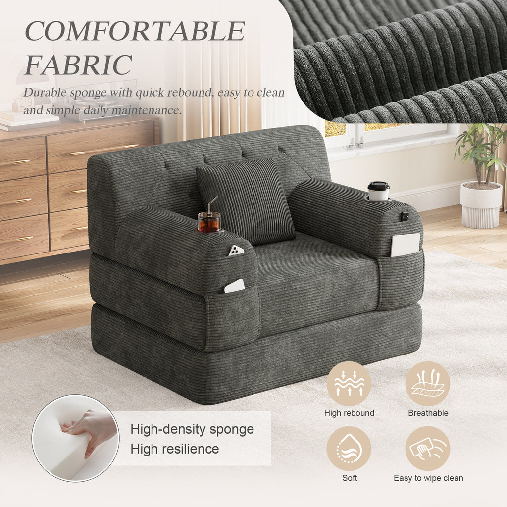 Dark Grey Corduroy Sleeper Chair — detail 8