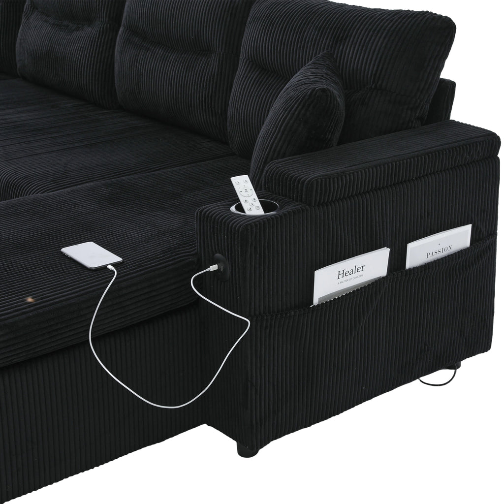 Black Oversized Chenille Chaise Lounge with Pillows — detail 27