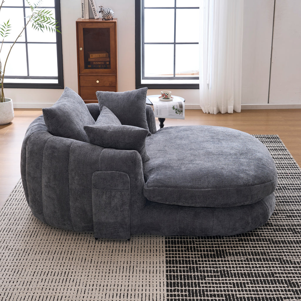 Grey Oversized Chenille Chaise Lounge with Pillows — detail 12