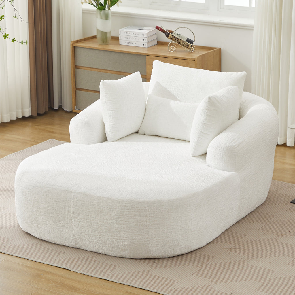 White Oversized Chenille Chaise Lounge with Pillows — detail 9